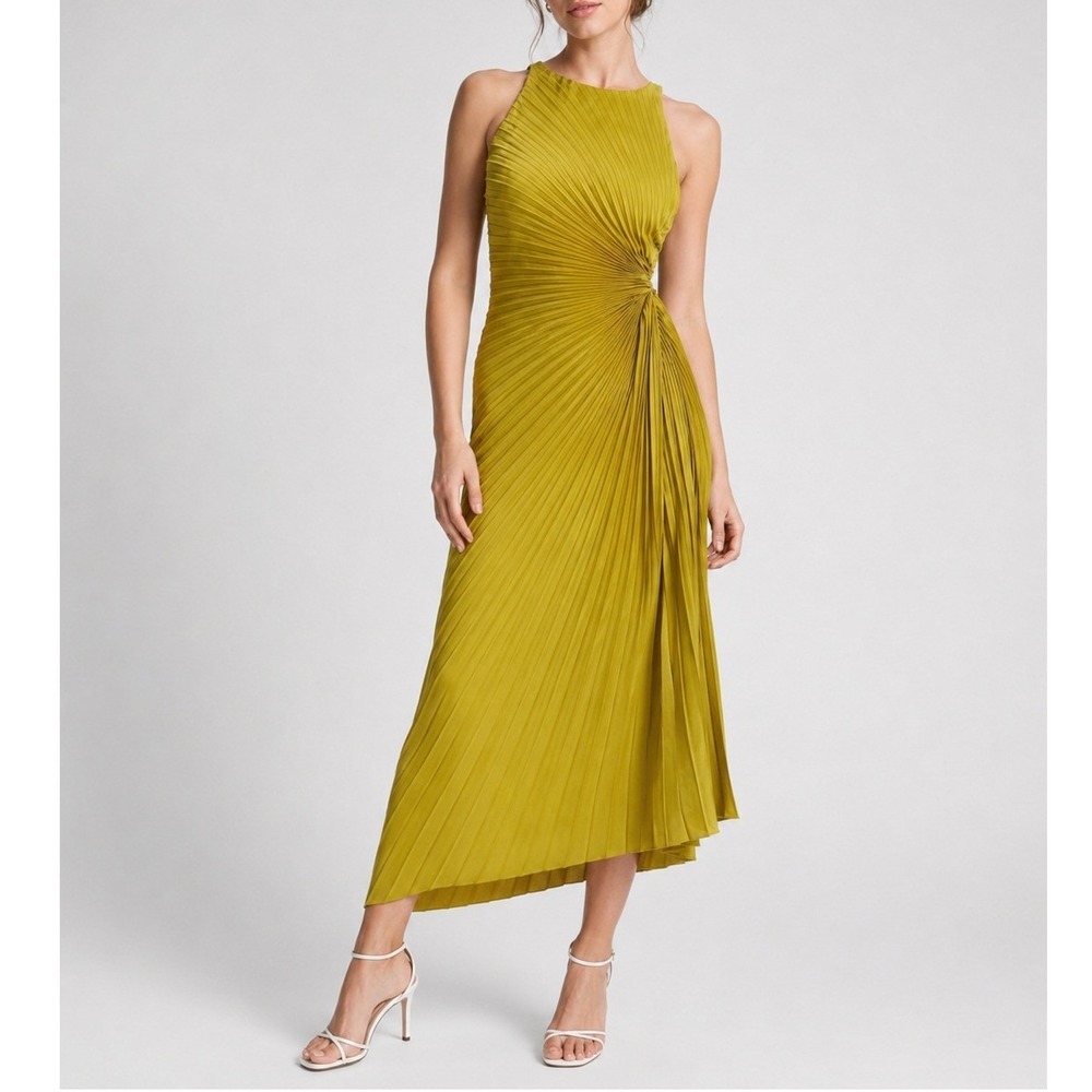 A.L.C. ALC Reagan Pleated Halter Midi Dress Citron‎ Chartreuse Yellow Size 2